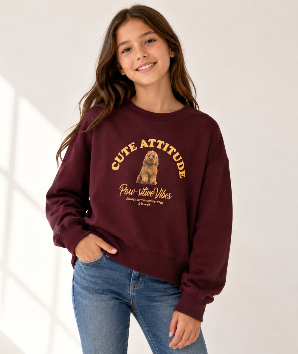 Zara Kids NWT 12/13 Burgundy Cute Attitude Dog Graphic Sweatshirt Pullover